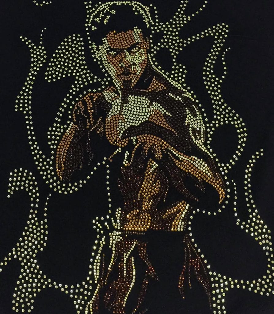 African-American boxer made from dazzling rhinestones.