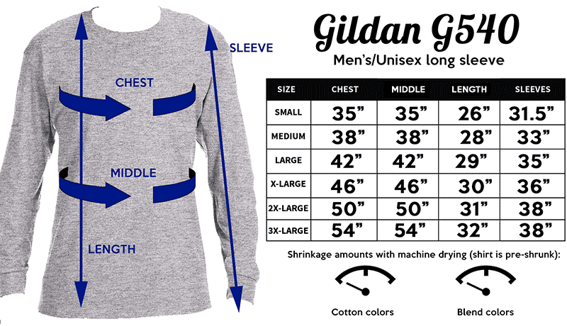 Gildan Unisex Long Sleeve Size Chart